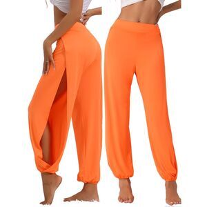 Yoga Harem Pants Side Slit Joggers Sports Beach Cover-up Sweatpants Orange